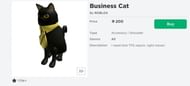 The Business Cat shoulder accessory on the Roblox Avatar Shop (Image via Roblox.com)